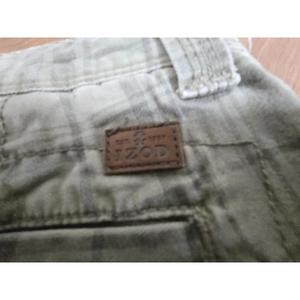 Izod Shorts Mens 100% Cotton Plaid‎ Cargo Green Preppy Beachy 10